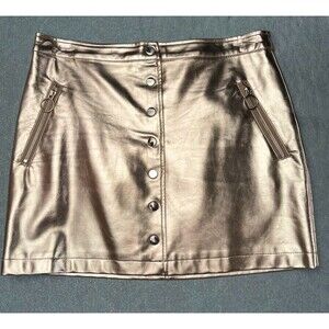Forever 21 Rose Gold Jean Mini Skirt Size Medium Metallic Futuristic Cosplay